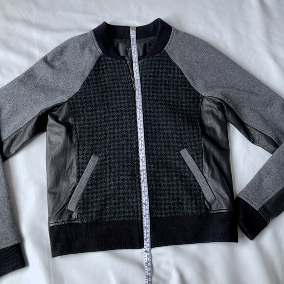 J. Crew Women Bomber Wool Mix Tweed Leather Jacket, Size 0 - Picture 12 of 14